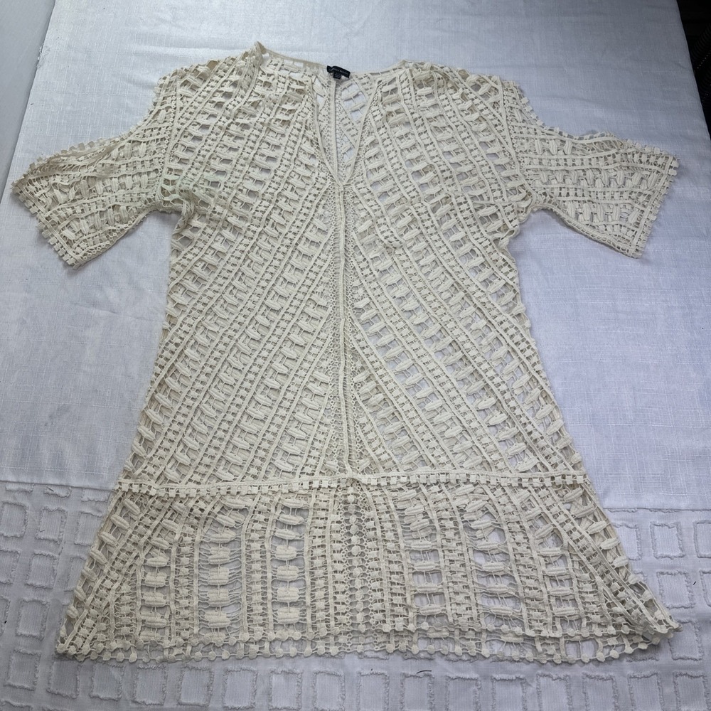 Rebecca Elliot beachy Cream Crochet Lace Tunic Swim Cover‎ Up V-Neck Size S/M